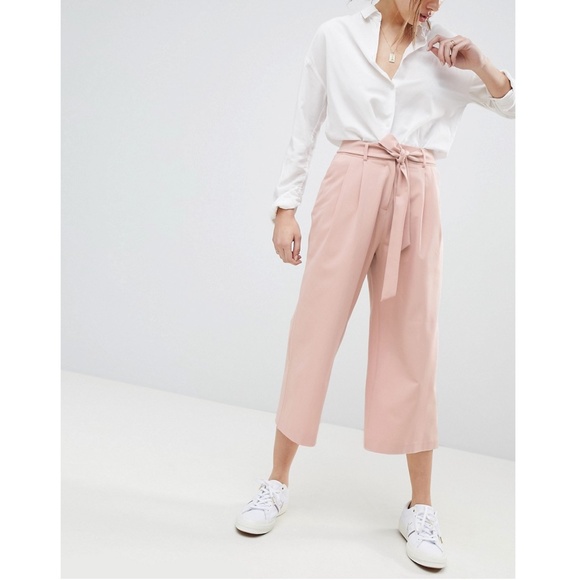 Asos Light Pink Culottes Tie Belt High Waist - Picture 3 of 16